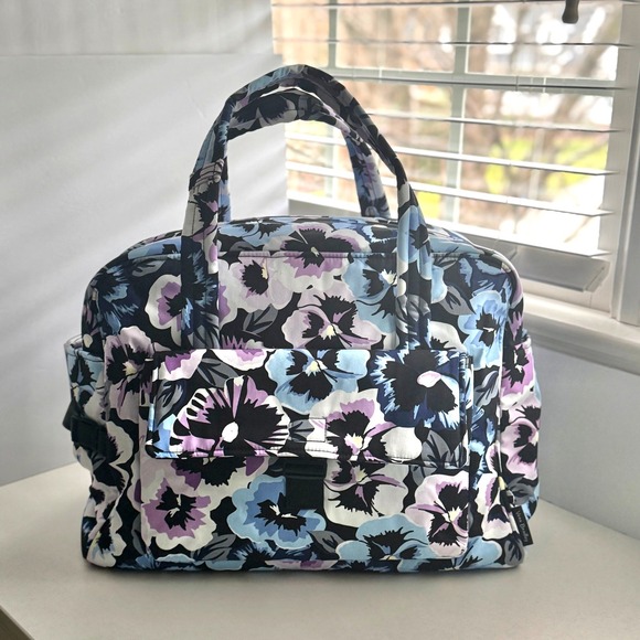 Vera Bradley Handbags - Vera Bradley Utility Travel Bag in Plum Pansies Cotton Weekender Carry On Tote